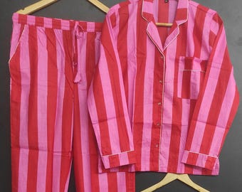 Striped  Print Pajamas,Indian Cotton,Night Wear, Soft Cotton Night Suit-Pure Cotton Pj&#39;s, Pajamas Set