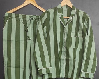Striped  Print Pajamas,Indian Cotton,Night Wear, Soft Cotton Night Suit-Pure Cotton Pj&#39;s, Pajamas Set