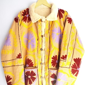 Suzani Mantel, Damen Suzani Jacke, Suzani Print Kantha Jacke Winterjacke im japanischen Kimono-Stil