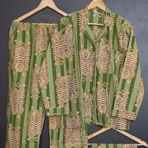 Handmade Indian Cotton Pajama Set: Animal Print Nightwear