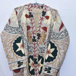 Indian cotton canvas Fabric suzany styl bath rope kimono jacket with hand med embroidery,