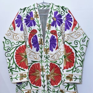 Indian cotton canvas Fabric suzany styl bath rope kimono jacket with hand med embroidery,