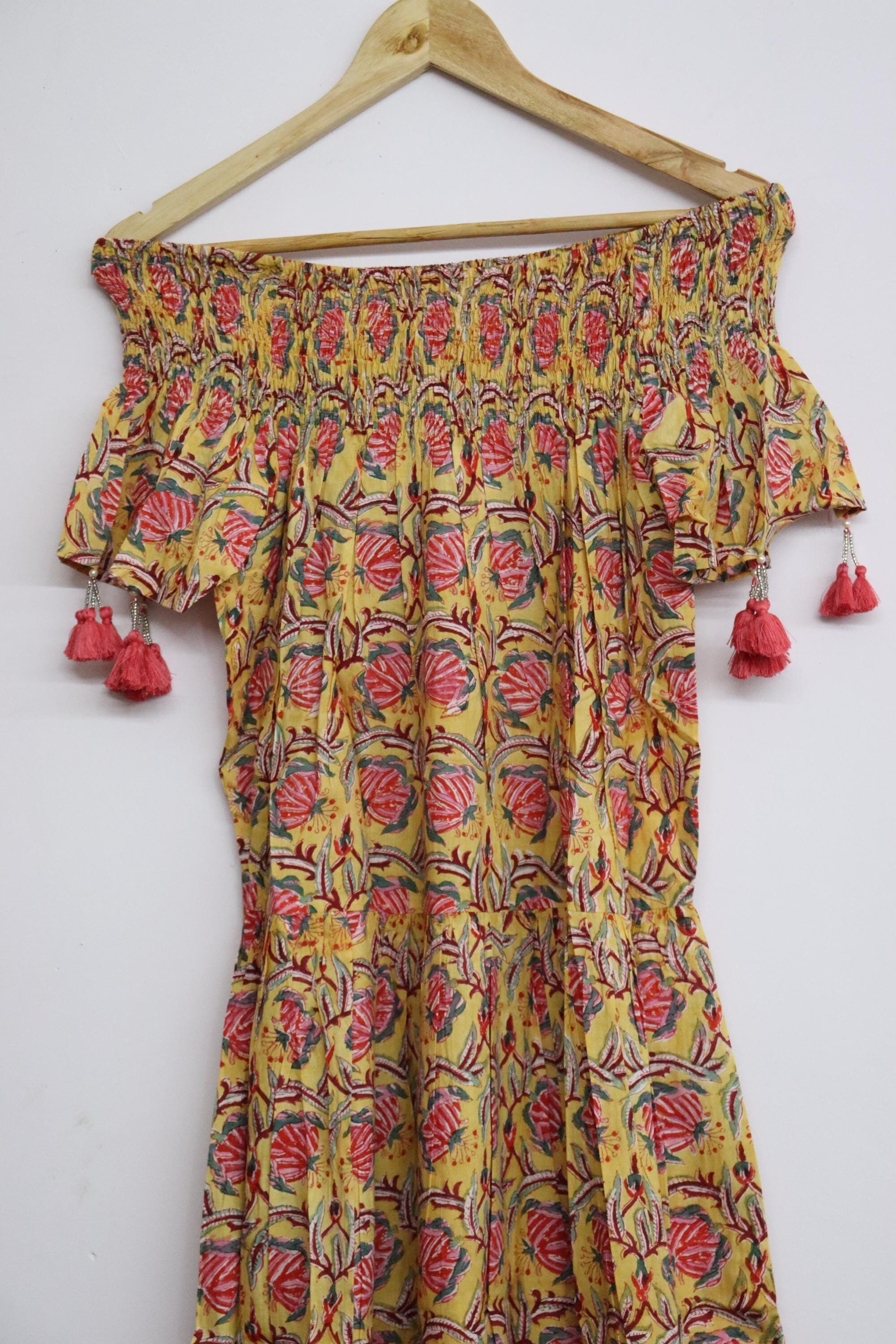 Handmade Cotton Midi Dress: Rapid Block Print Summer Maxi