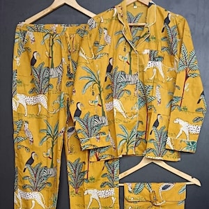 Forest  Print Pajamas,Indian Cotton,Night Wear, Soft Cotton Night Suit-Pure Cotton Pj&#39;s, Pajamas Set