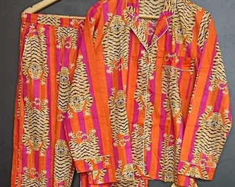 Animal Print Cotton Pajama Set: Handmade Indian Nightwear