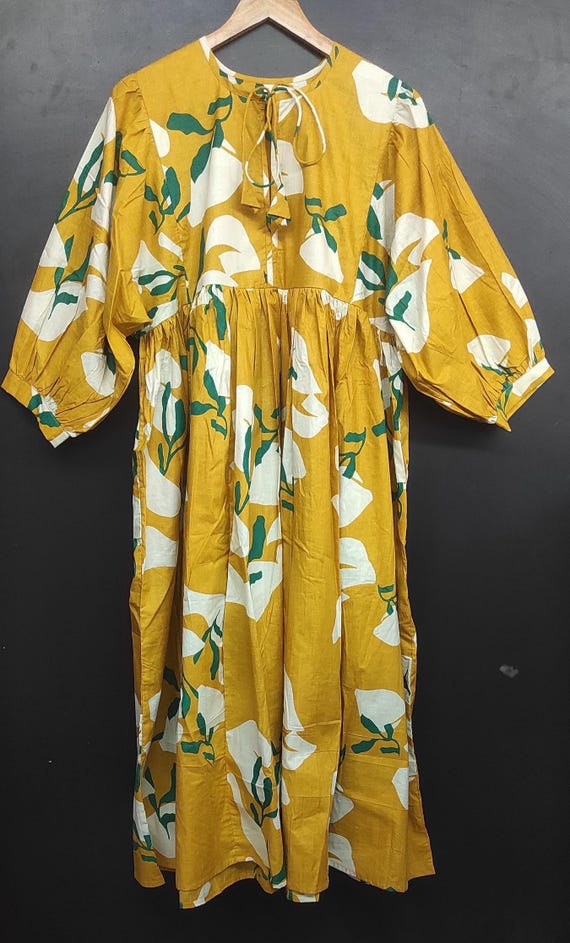 Golden Mustard Bold Floral Hand Block Print Cotton Boho Midi And Mini Dress Artisan Crafted Summer Outfit Available in 125cm & 87cm Length Golden Mustard Bold Floral Hand Block Print Cotton Boho Midi And Mini Dress Artisan Crafted Summer Outfit Available in 125cm & 87cm Length