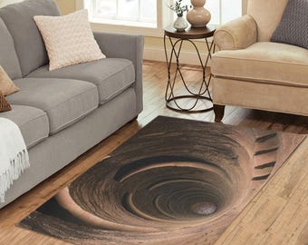 Stone Well 3D Optical Illusion Area Rug – 60&quot; x 39&quot; Ultra Soft Polyester with Anti-Slip Backing