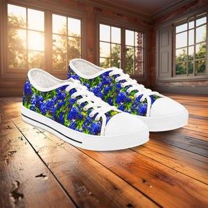 Bluebonnets on Women&#39;s Low Top Sneakers, Colorful Casual Shoes, Spring Footwear, Unique Gift for Her, Floral Print Sneakers, Everyday Shoes