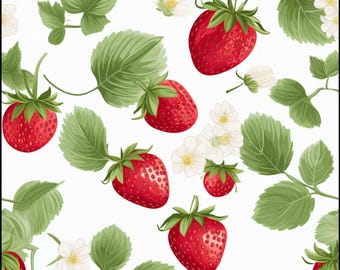 Fabric Featuring Wild Strawberries Brightly Colored Pattern, High Resolution Print, Combed Cotton Pima, Textile Art, Stylish Accent