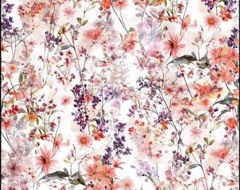 Fabric Featuring Soft Wildflower Floral Pattern for Spring, High Resolution Printed Graphic, Combed Cotton Pima, Textile Art, Stylish Accent