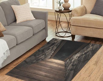 Downstairs Optical Illusion, Rustic Stone Stairway Area Rug – 60&quot; x 39&quot; – Ultra Soft Polyester with Anti-Slip Backing