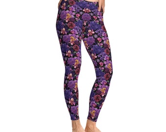 Paarse bloemen rekbare legging