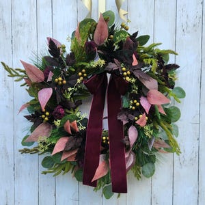 Moody Winter Wreath, Front door decor, Plum, burgundy,  and wine faux Christmas wreath, Wedding, housewarming, and birthday gift
