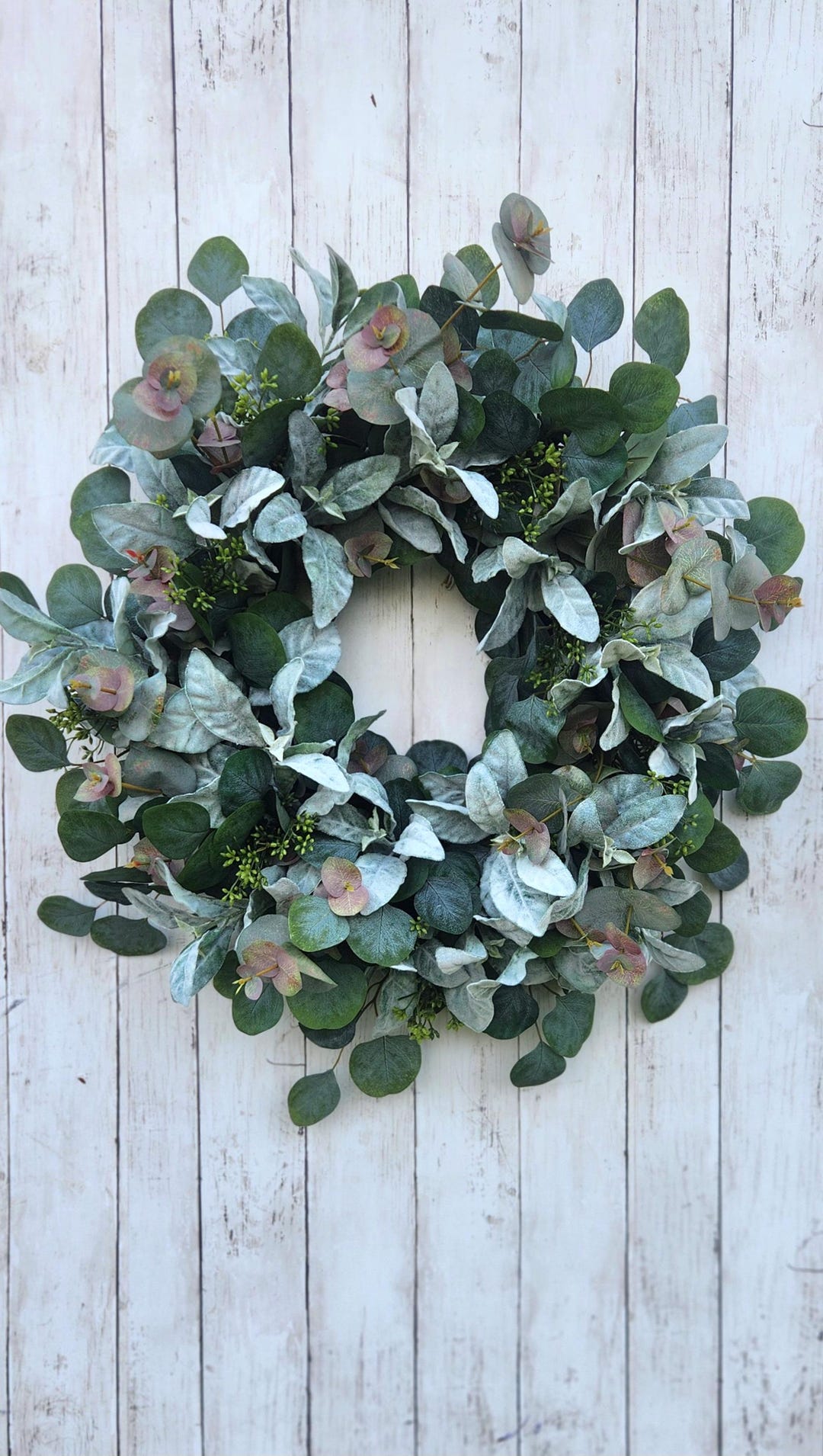 Year Round Euculyptus Lambs Ear Greenery Wreath for Front Door, All ...