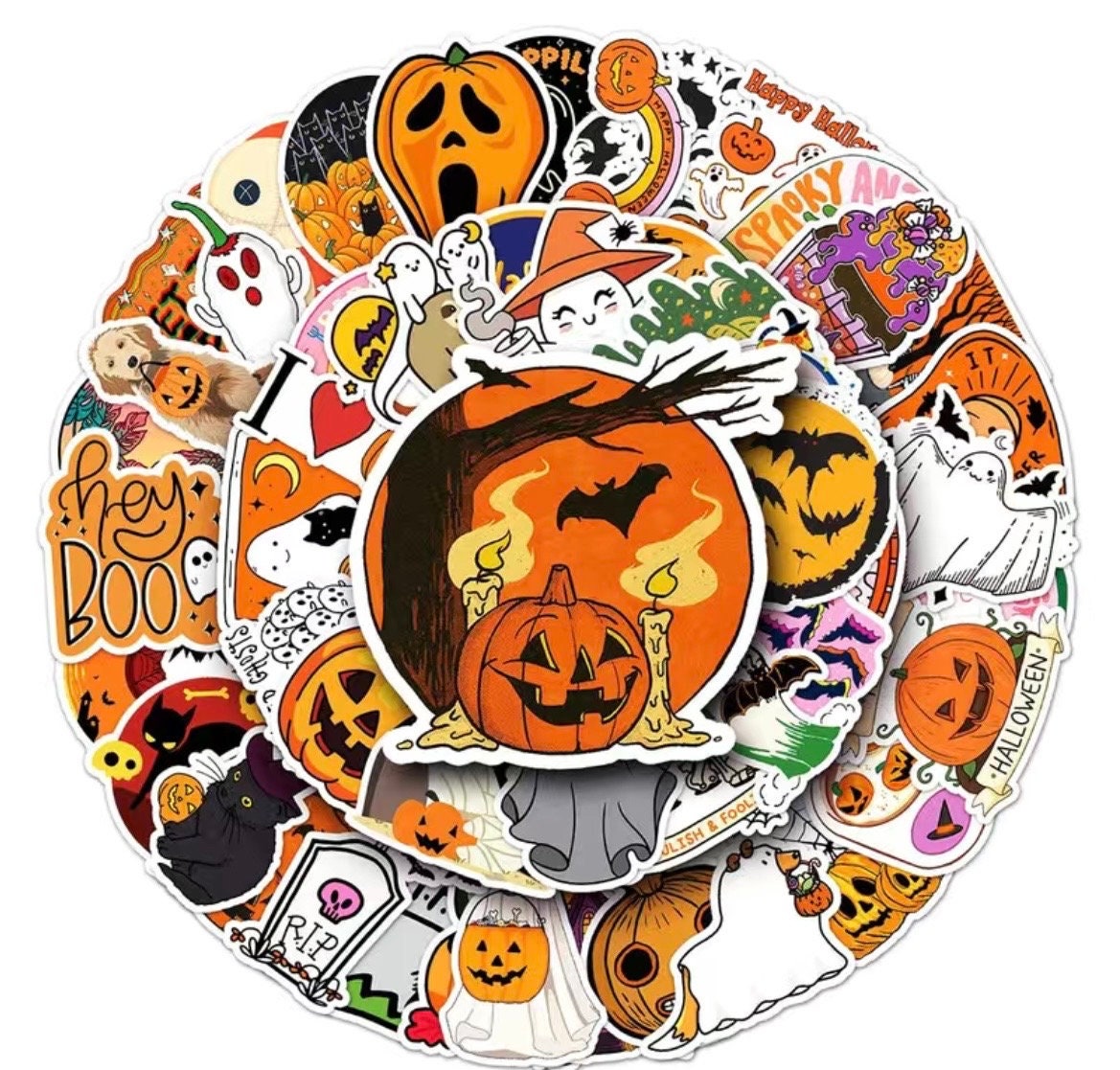  Spooky Stickers for Water Bottles Kindles, 50PCS Boho