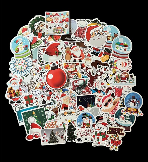 50Pcs Christmas Stickers for Kids, Cute Santa Vinyl Water Bottle Skateboard  Laptop Decals Pack(Christmas)