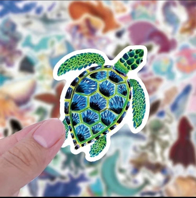 10/50pcs Blue Marine Sea Turtle Varied Stickers Pack for Kids