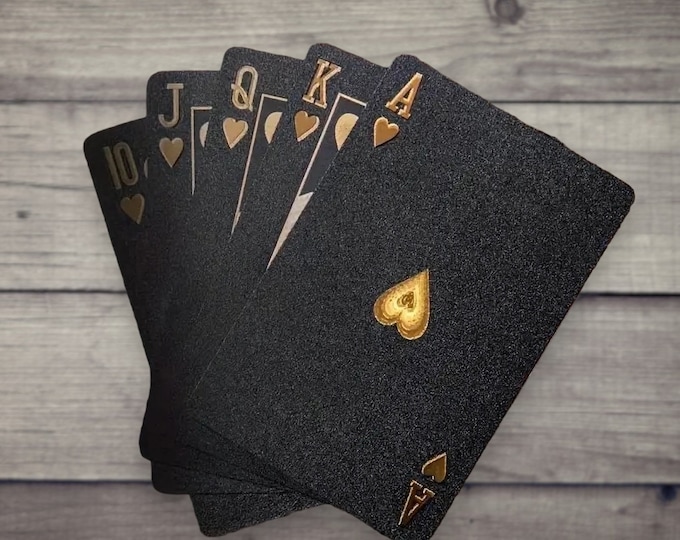 Cartes à jouer noir diamant imperméables, cartes de poker, cartes tour de magie, jeu de cartes | Noir Or Argent