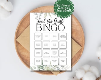 Find the Guest | Wedding Bingo Bundle with 20 Floral Designs | Reception | Evening | Wedding Game | Bride | Groom | Guest