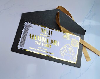 Personalised Mamma Mia - The Party Shiny Foil Ticket | ABBA | Musical | Unofficial | Show | Music | Father's Day | Concert | Theatre