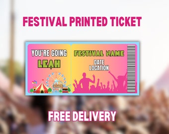Festival Printed Ticket | Personalised | Glastonbury | Reading & Leeds | Music Festival | Concert | Isle of Wight | Rock Music