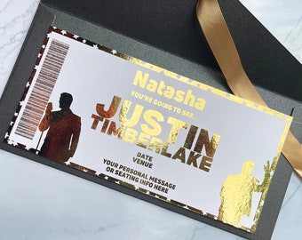 Justin Timberlake Concert Ticket | Tour | Gold Foil | Unofficial | Show | Music | Daughter | Mother's Day | Mum | Wife | Printed Ticket