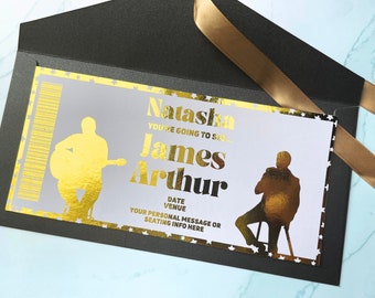 James Arthur Foil Print Concert Ticket | Gold | Unofficial | Show | Music | Daughter | Shiny | Golden Ticket | Printed | Sister | Mum | Wife