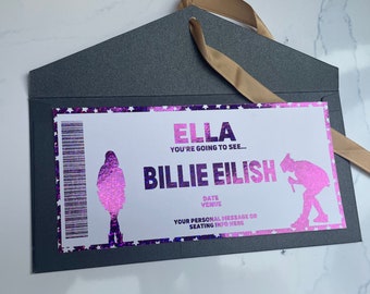 Billie Eilish Foil Print Concert Ticket | Gold | Unofficial | Show | Music | Tour | Music | Shiny | Birhtday | Daughter | Printed