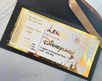 Disney Tickets | Disneyland | Gold Foil | Paris | Disney World | Personalised | Christmas | Surprise | Mickey | Magic Kingdom | Princess