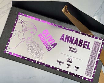 Personalised Concert Olivia Rodrigo ticket In Foil Print | Show | Guts World Tour | Surprise | Voucher | Birthday  | Voucher |