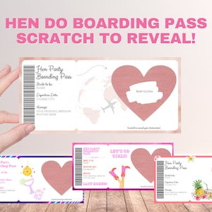 Personalised Hen Party Boarding Pass Scratch Card | Holiday or Road Trip | Bachelorette | UK or World Map | Scratch Off