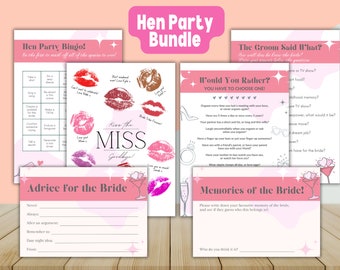 Hen Party Game Bundle | 6 Items | Instant Download | Hen Party Bingo | Would You Rather | Icebreakers | Advice | Engagement | Wedding |Bride