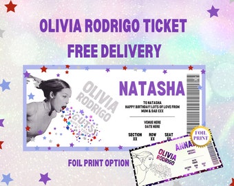 Personalised Concert Olivia Rodrigo ticket | Show | Guts World Tour | Gig | Surprise | Voucher | Birthday | Christmas | Voucher |