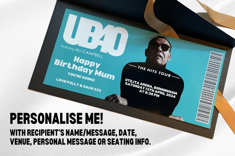 UB40 Concert Ticket Printed Ticket Unofficial Show Music Father's Day Mother's Day Birthday image 3