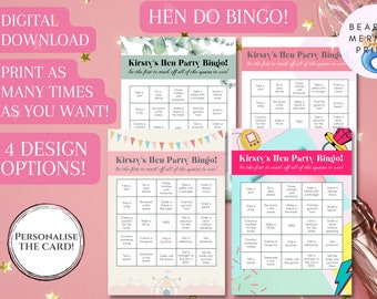 Hen Party Bingo Cards | Digital Download | Bachelorette | Hen Do | Personalised