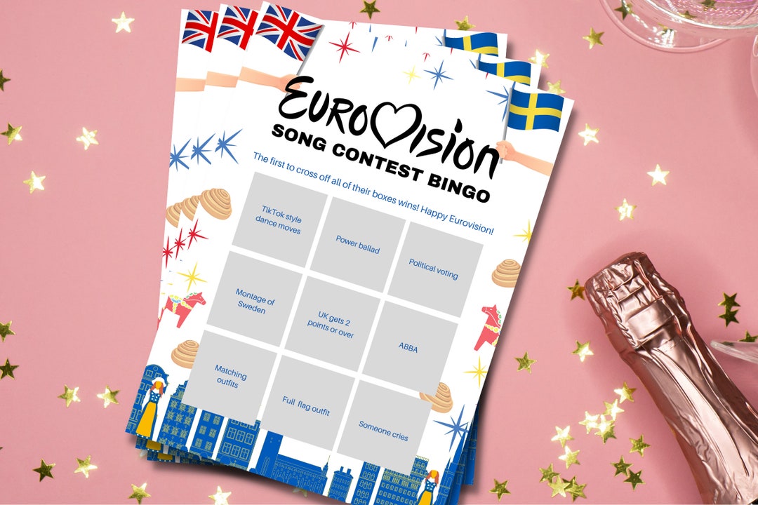 Eurovision Bingo Cards A5 Bingo Cards Eurovision Party Sweden Abba
