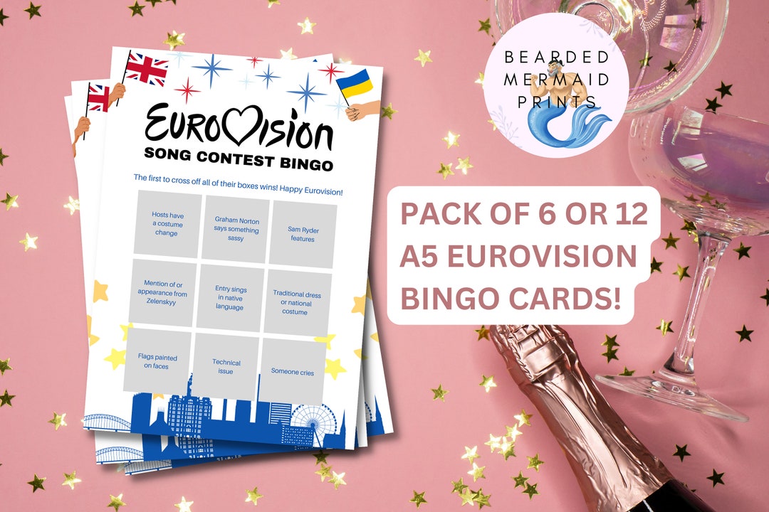 Eurovision Bingo Cards A5 Bingo Cards Eurovision Party Etsy Australia