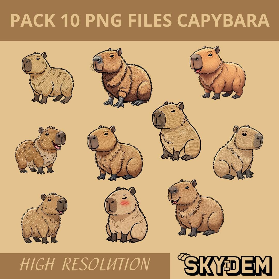 Capybara 10 PNG Files, Pack 10 Capybara Designs High Resolution, Pack ...