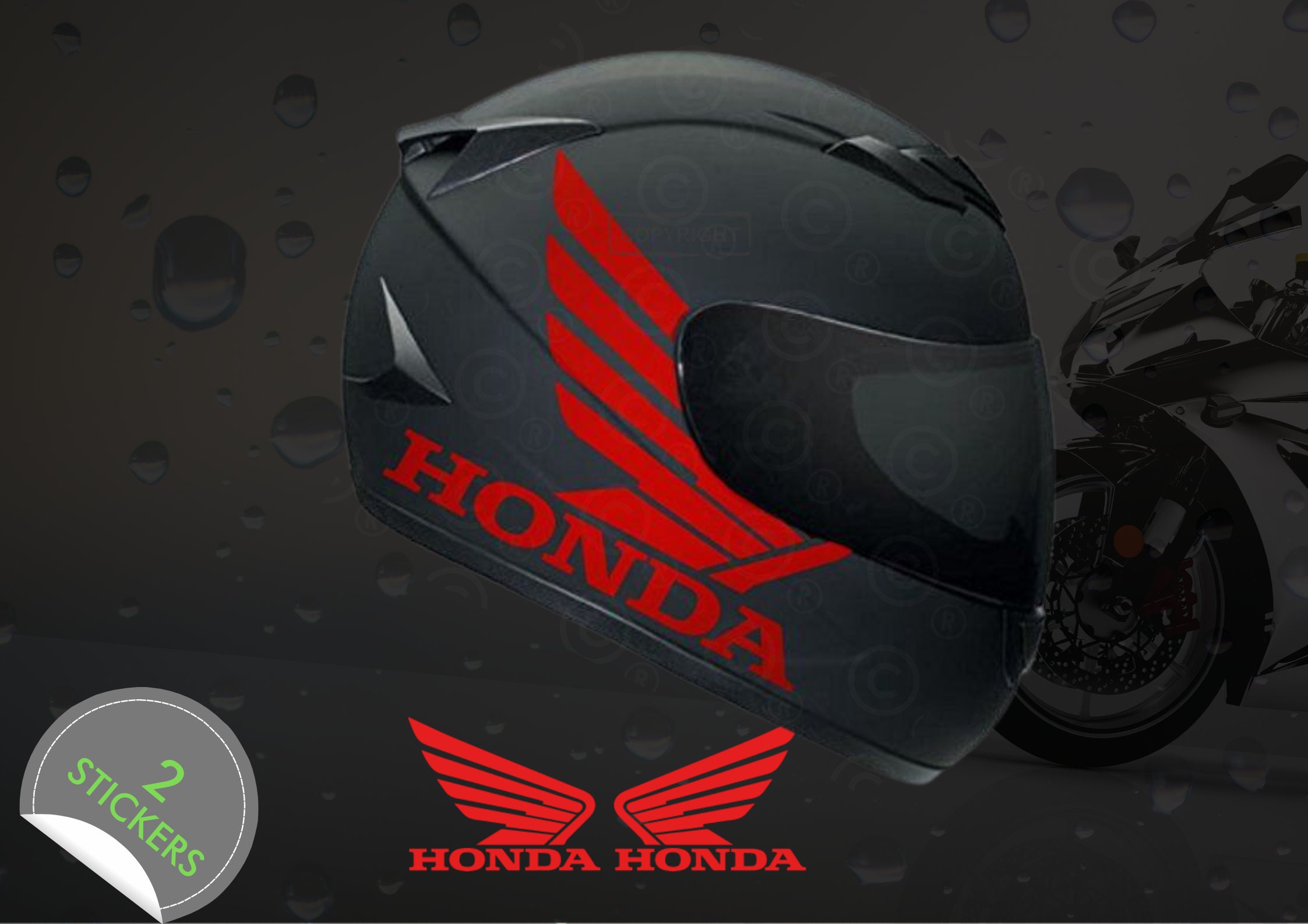 2 X Honda Wings Decal Sticker Set - For Motorcycle Helmets
