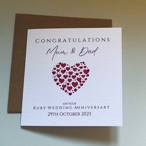 Ruby Anniversary Card, Ruby Anniversary card for Mum & Dad, Personalised Anniversary card, Ruby Wedding Anniversary gift