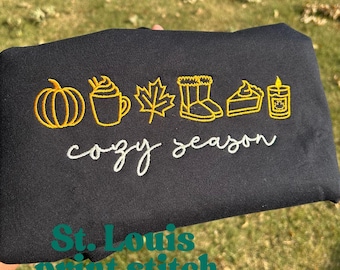 Embroidered "Cozy Season" Sweatshirt: Pumpkin Spice Fall Crewneck