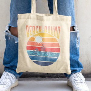Strand Bound Sunset Canvas Einkaufstasche, Strandtasche, Pooltasche, Tragetasche, Reisetasche, Urlaub Tasche, süße Sommertasche, Einkaufstasche, Retro Tasche