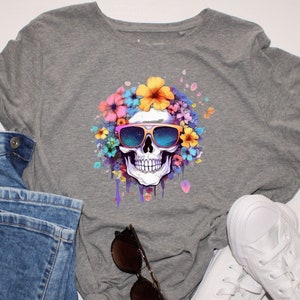 Beautiful Skull with Floral Accents T-shirt, Skull T-Shirt, Skull Lover Gift, Gothic Art Tshirt, Skull Art Tee, Skull and Flowers Tshirt