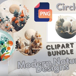 19 PNG、クリップアート モダン ネイチャー デザイン サークル バンドル、即時ダウンロード、PNG 形式、商用利用、5000x5000 ピクセル、デジタル アート コレクション