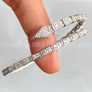 14K White Gold Finish 3 Ct Round Cut White Diamond Serpenti Viper Bangle Bracelet 925 Sterling Silver, Bangle Bracelet