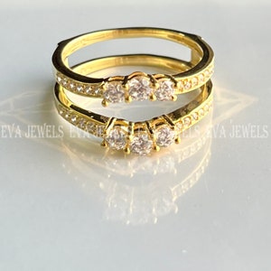 Bande de garde en or jaune 14 carats, bande de diamant blanc Solitaire Enhancer, bague d’anniversaire, rehausseur de bague de fiançailles