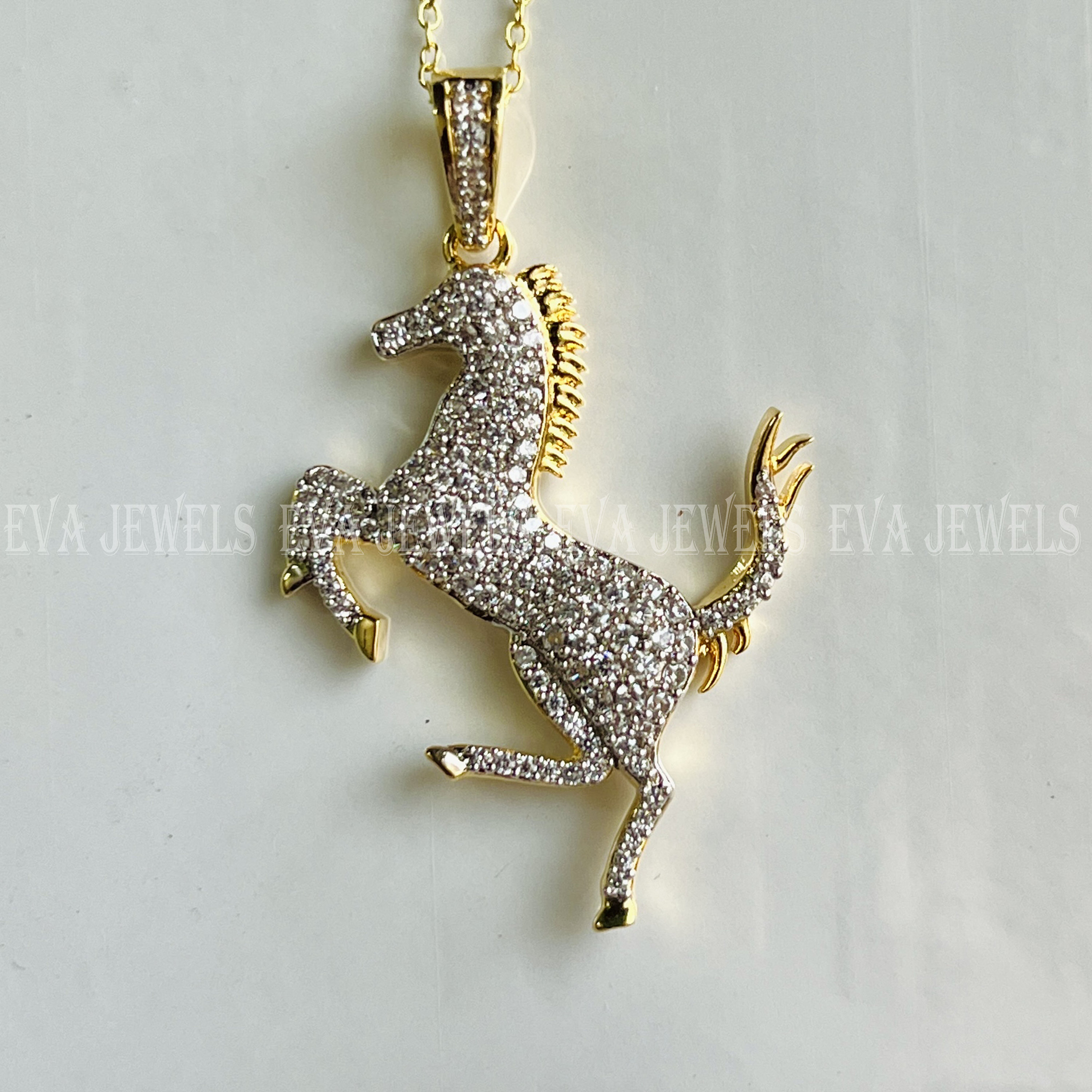 Without Chain Ferrari Horse Pendant, 2.20ct Round Cut CZ Diamond