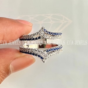 Rehausseur de bague taille ronde 1,50 ct avec saphir bleu et diamant blanc, rehausseur de bague de fiançailles en or blanc 14 carats