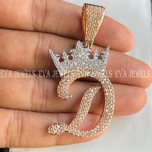 Colgante de corona con inicial en forma de letra "D", diamante blanco de talla redonda de 3 quilates, plata de ley 925 con acabado en oro de dos tonos de 14 quilates