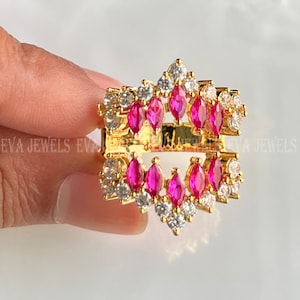 14k Yellow Gold Over Guard Band, Marquise Cut Red Ruby Enhancer White Diamond 1.50Ct Band Women&#39;s Anniversary Ring, Engagement Ring Enhancer